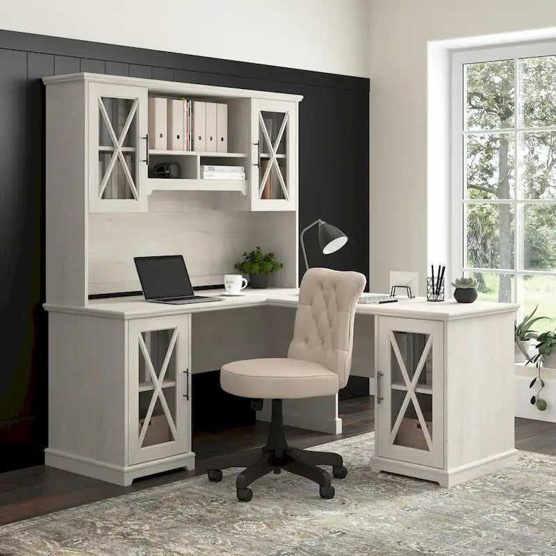 L-Shaped Desk with Hutch and Storage Cabinets