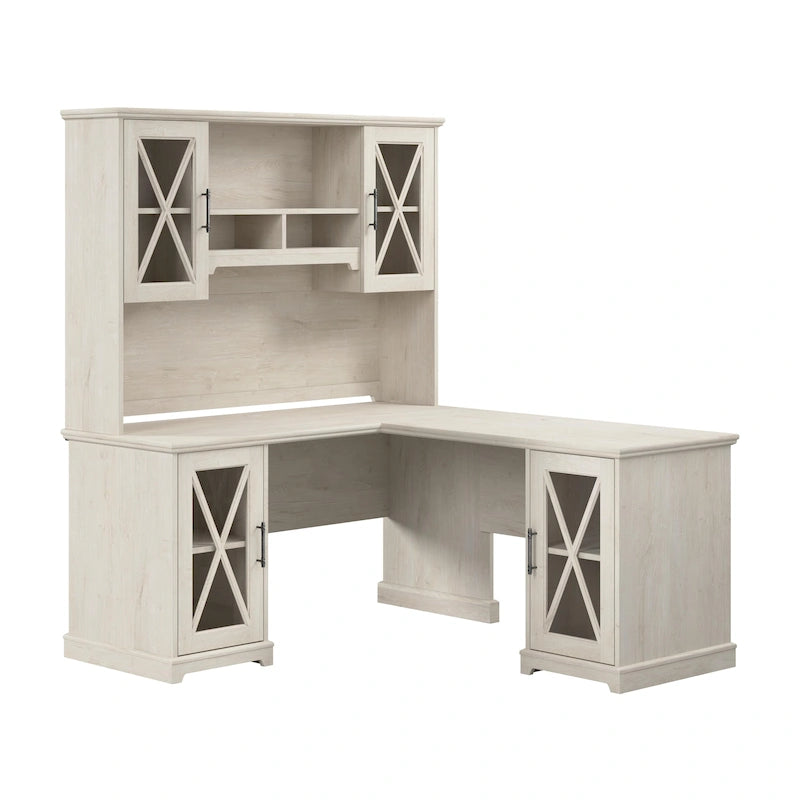 L-Shaped Desk with Hutch and Storage Cabinets