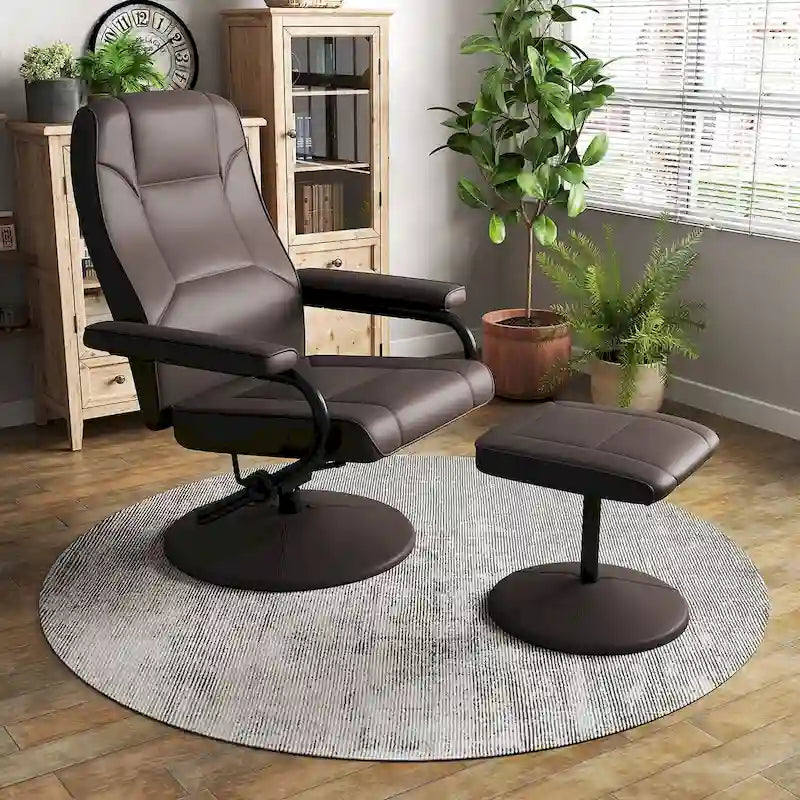 Chaise longue inclinable avec ottoman et fauteuil rembourré