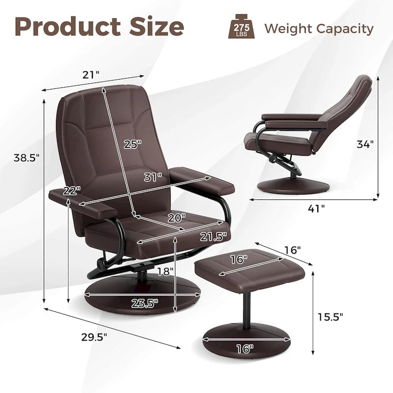 Chaise longue inclinable avec ottoman et fauteuil rembourré