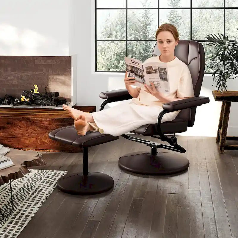 Chaise longue inclinable avec ottoman et fauteuil rembourré