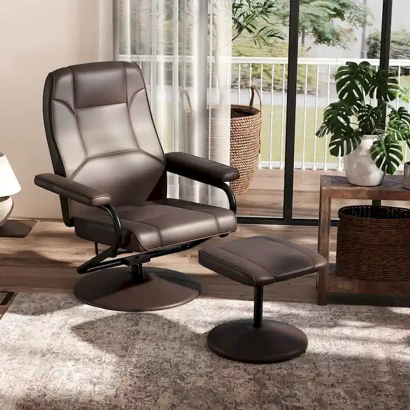 Chaise longue inclinable avec ottoman et fauteuil rembourré