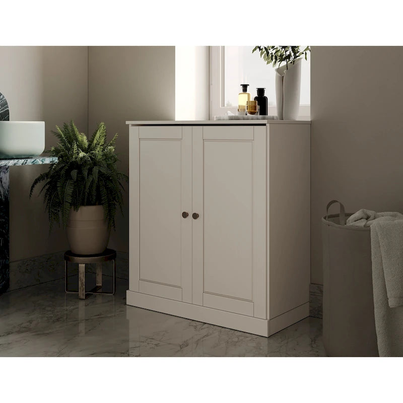 Meuble bas de salle de bain 81 cm en bois massif avec portes pleines et étagères réglables