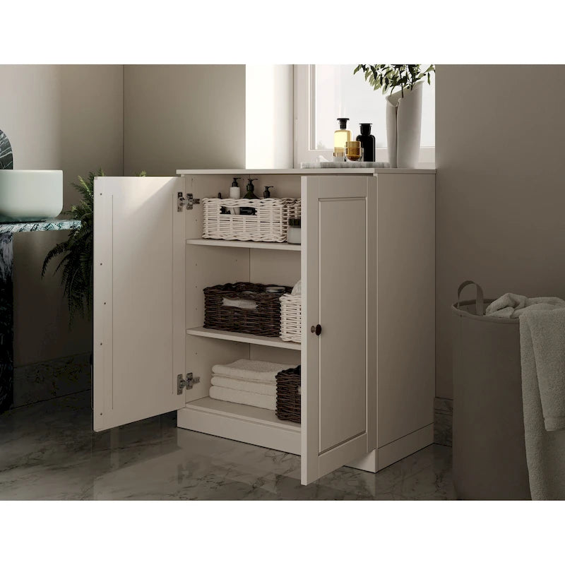 Meuble bas de salle de bain 81 cm en bois massif avec portes pleines et étagères réglables