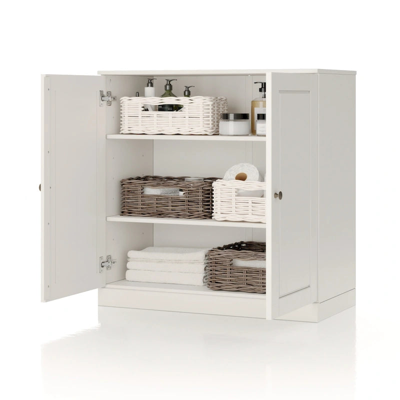 Meuble bas de salle de bain 81 cm en bois massif avec portes pleines et étagères réglables
