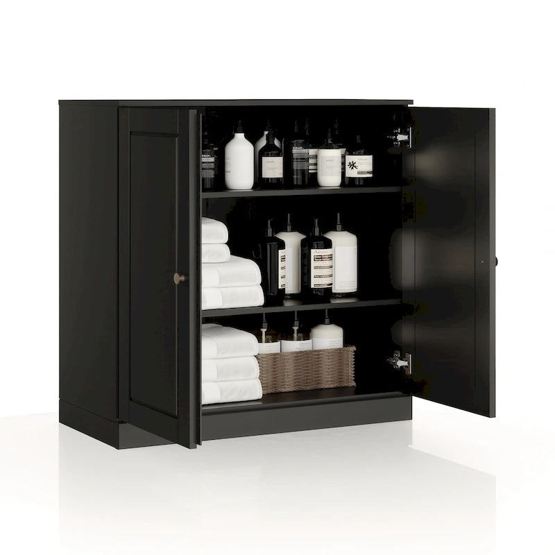 Meuble bas de salle de bain 81 cm en bois massif avec portes pleines et étagères réglables