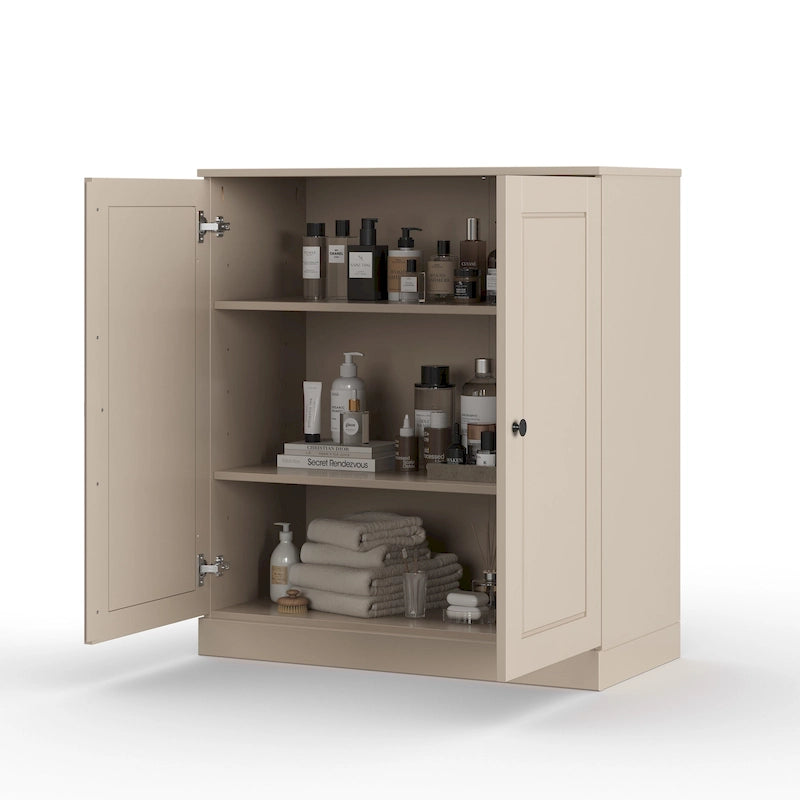 Meuble bas de salle de bain 81 cm en bois massif avec portes pleines et étagères réglables