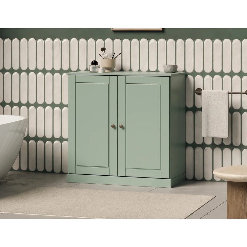 Meuble bas de salle de bain 81 cm en bois massif avec portes pleines et étagères réglables