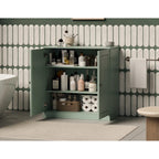 Meuble bas de salle de bain 81 cm en bois massif avec portes pleines et étagères réglables