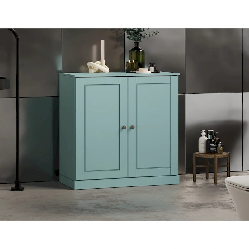 Meuble bas de salle de bain 81 cm en bois massif avec portes pleines et étagères réglables