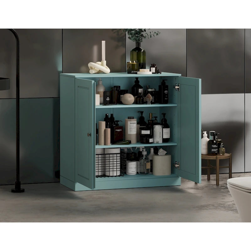 Meuble bas de salle de bain 81 cm en bois massif avec portes pleines et étagères réglables
