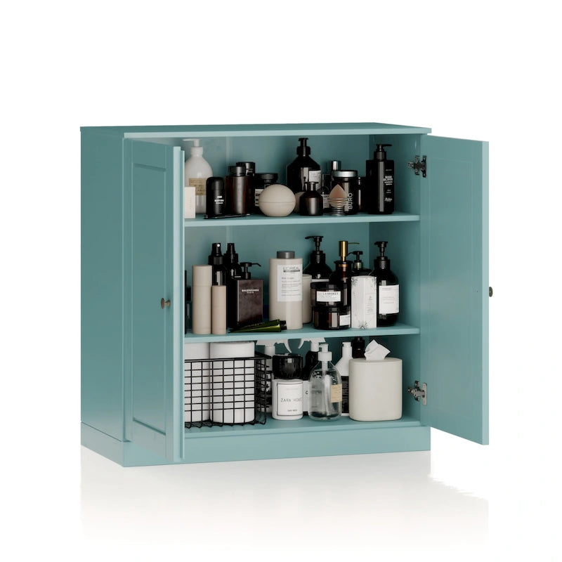 Meuble bas de salle de bain 81 cm en bois massif avec portes pleines et étagères réglables