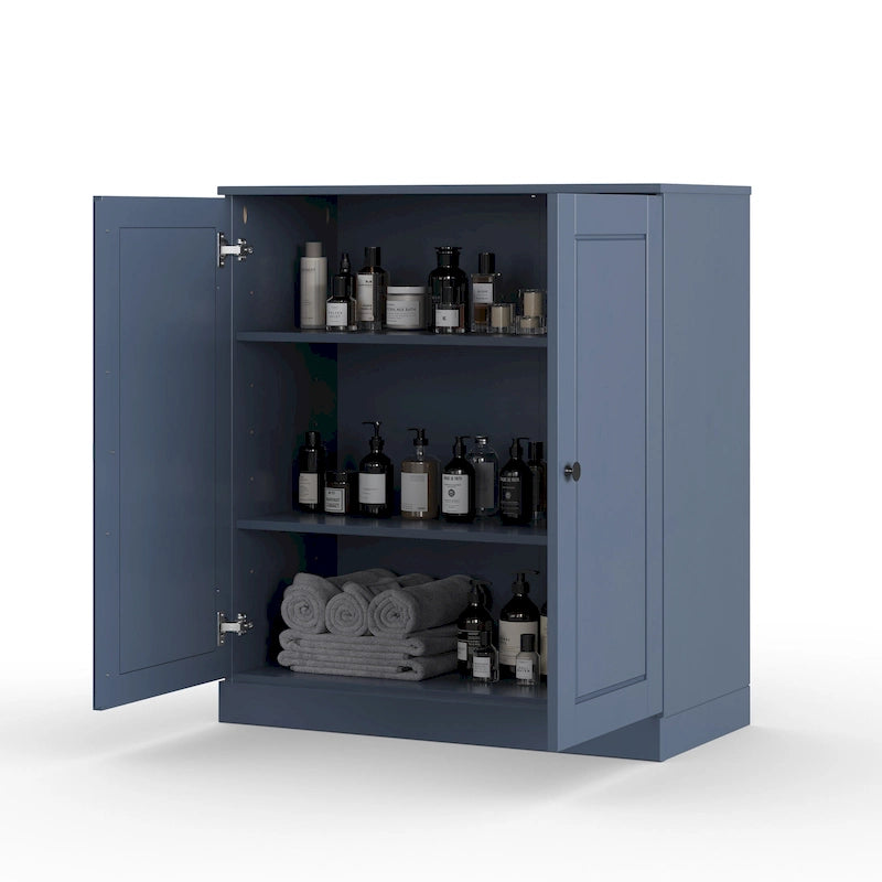 Meuble bas de salle de bain 81 cm en bois massif avec portes pleines et étagères réglables