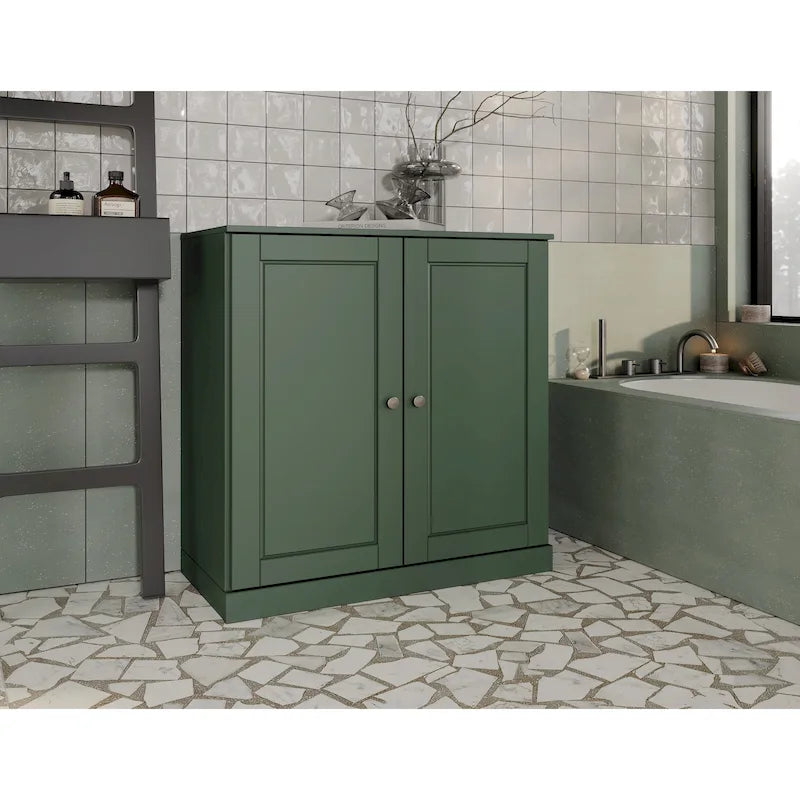 Meuble bas de salle de bain 81 cm en bois massif avec portes pleines et étagères réglables