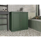 Meuble bas de salle de bain 81 cm en bois massif avec portes pleines et étagères réglables