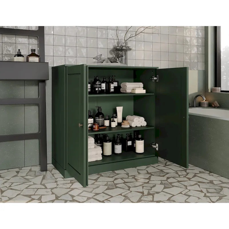 Meuble bas de salle de bain 81 cm en bois massif avec portes pleines et étagères réglables