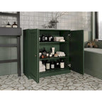 Meuble bas de salle de bain 81 cm en bois massif avec portes pleines et étagères réglables