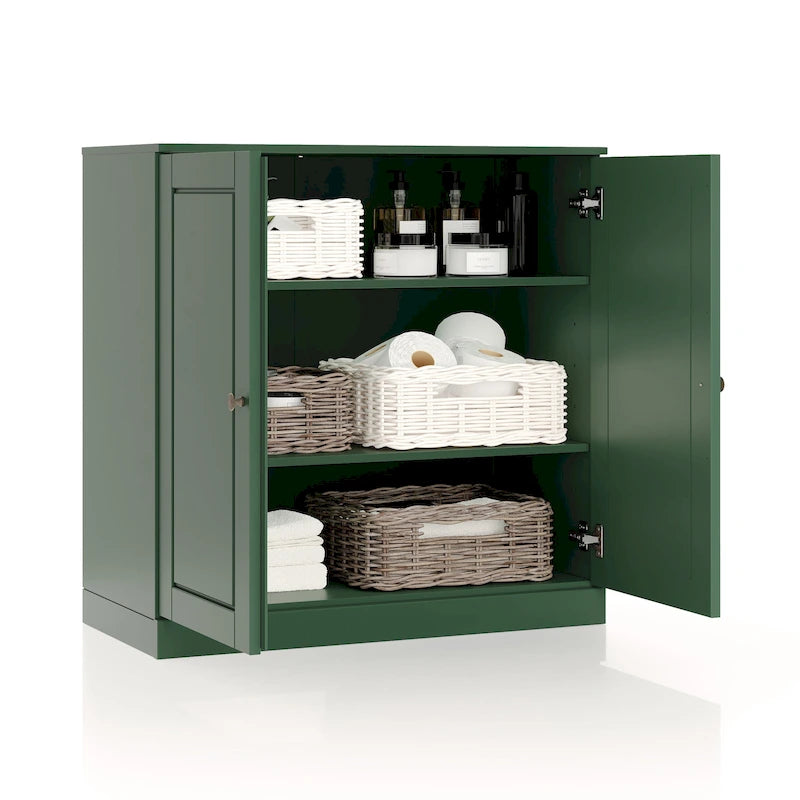 Meuble bas de salle de bain 81 cm en bois massif avec portes pleines et étagères réglables