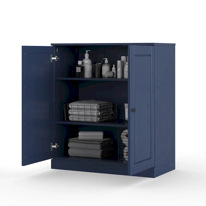 Meuble bas de salle de bain 81 cm en bois massif avec portes pleines et étagères réglables