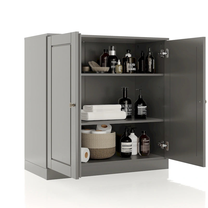 Meuble bas de salle de bain 81 cm en bois massif avec portes pleines et étagères réglables