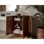Meuble bas de salle de bain 81 cm en bois massif avec portes pleines et étagères réglables