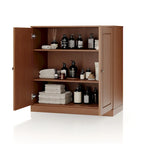 Meuble bas de salle de bain 81 cm en bois massif avec portes pleines et étagères réglables