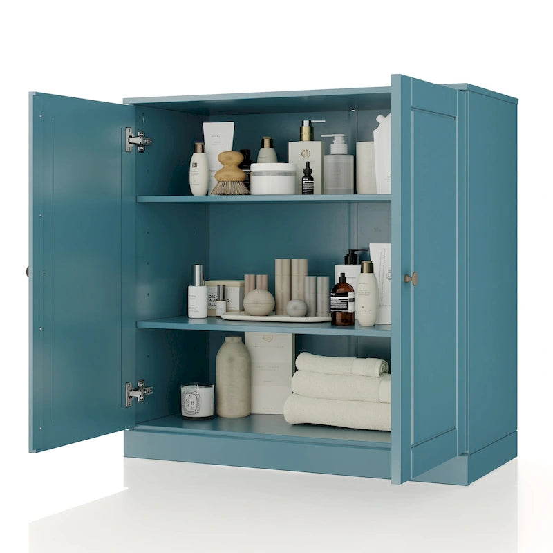 Meuble bas de salle de bain 81 cm en bois massif avec portes pleines et étagères réglables