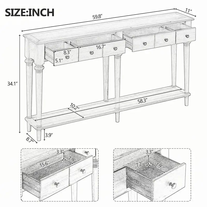 Console avec 4 tiroirs, couleur espresso