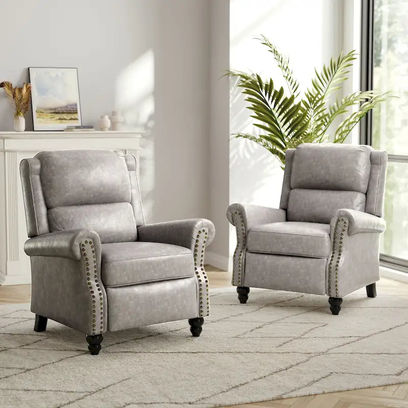 Fauteuil inclinable à dossier basculant, assise rembourrée et cloutée