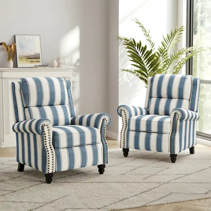 Fauteuil inclinable à dossier basculant, assise rembourrée et cloutée