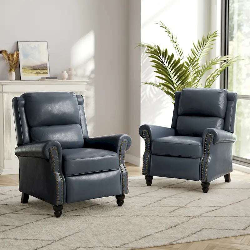 Fauteuil inclinable à dossier basculant, assise rembourrée et cloutée