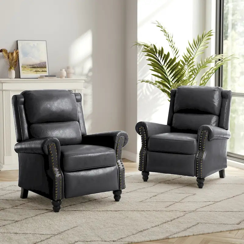 Fauteuil inclinable à dossier basculant, assise rembourrée et cloutée