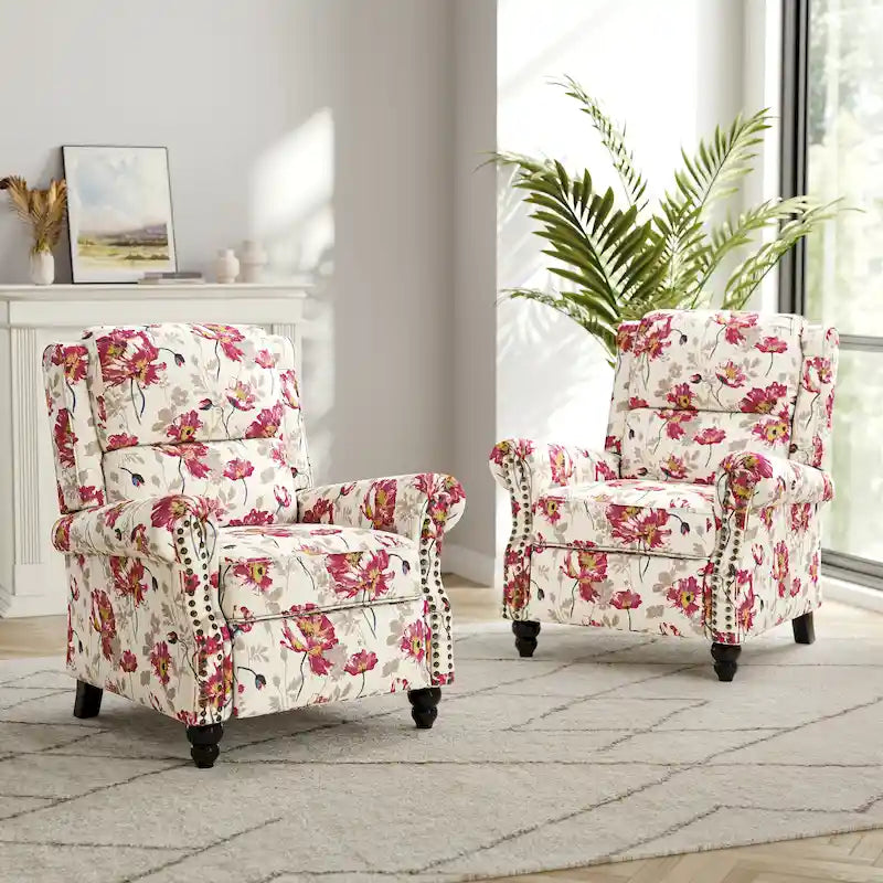 Fauteuil inclinable à dossier basculant, assise rembourrée et cloutée