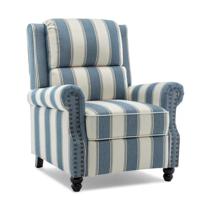 Fauteuil inclinable à dossier basculant, assise rembourrée et cloutée