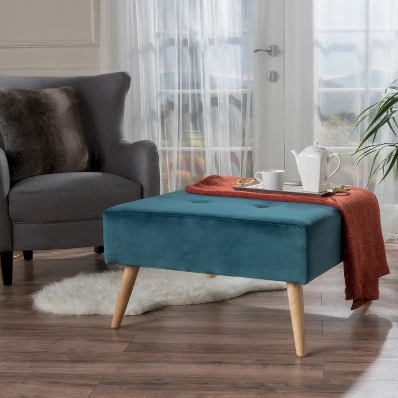 Pouffe en velours du milieu du siècle