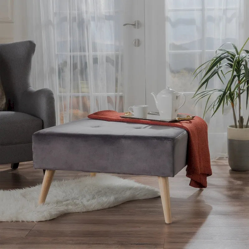 Pouffe en velours du milieu du siècle
