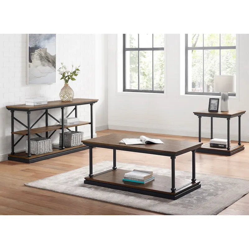 Table d'appoint de 61 cm avec 1 étagère, style transitionnel