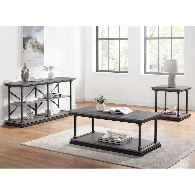Table d'appoint de 61 cm avec 1 étagère, style transitionnel