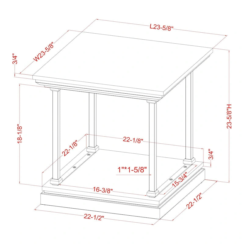 Table d'appoint de 61 cm avec 1 étagère, style transitionnel