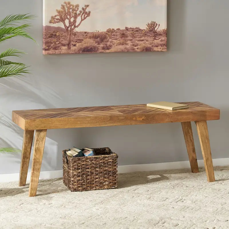 Banc d'intérieur en bois de manguier artisanal