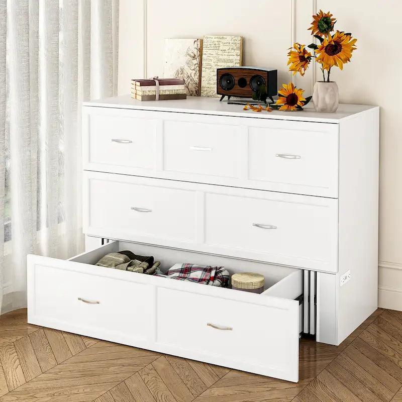 Armoire lit escamotable pleine grandeur avec tiroirs