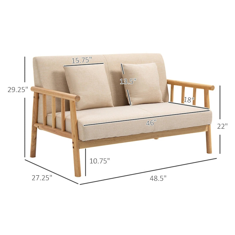 Canapé deux places rembourré moderne de 122 cm pour petits espaces