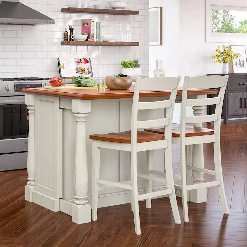 Îlot de cuisine en bois blanc cassé avec plateau à abattant – 48x25x36 po