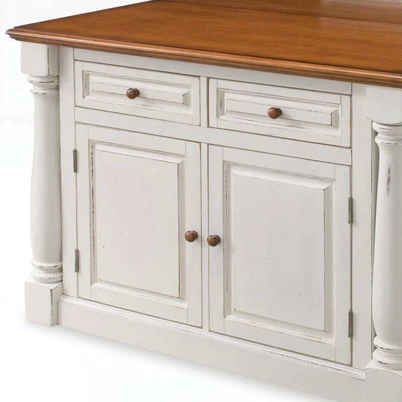 Îlot de cuisine en bois blanc cassé avec plateau à abattant – 48x25x36 po