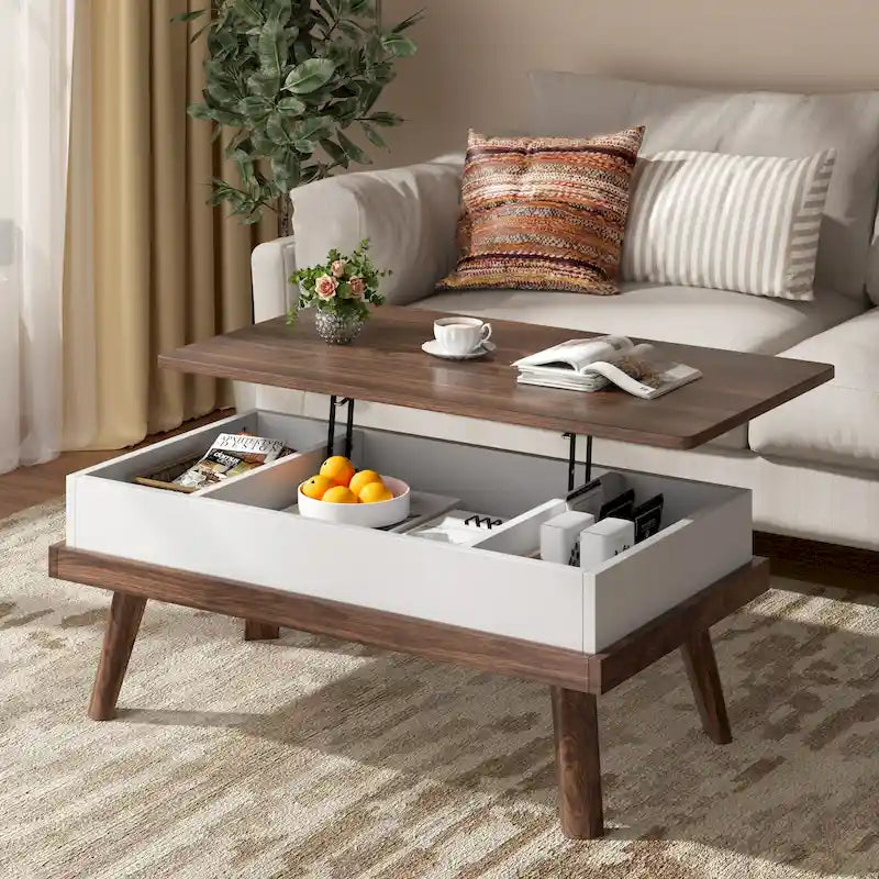 Table basse en bois avec compartiment de rangement caché