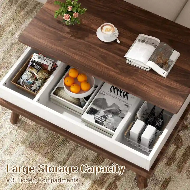 Table basse en bois avec compartiment de rangement caché
