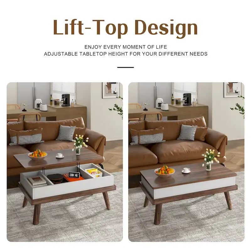 Table basse en bois avec compartiment de rangement caché