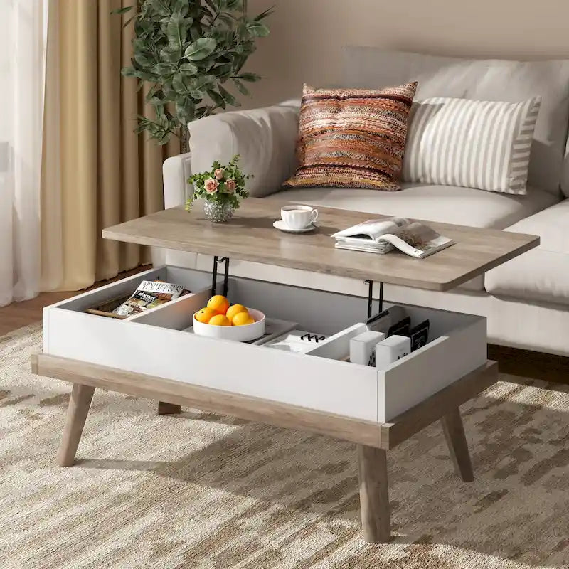Table basse en bois avec compartiment de rangement caché