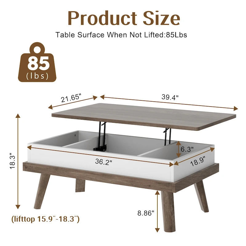 Table basse en bois avec compartiment de rangement caché