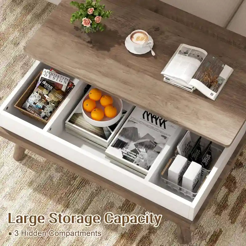 Table basse en bois avec compartiment de rangement caché